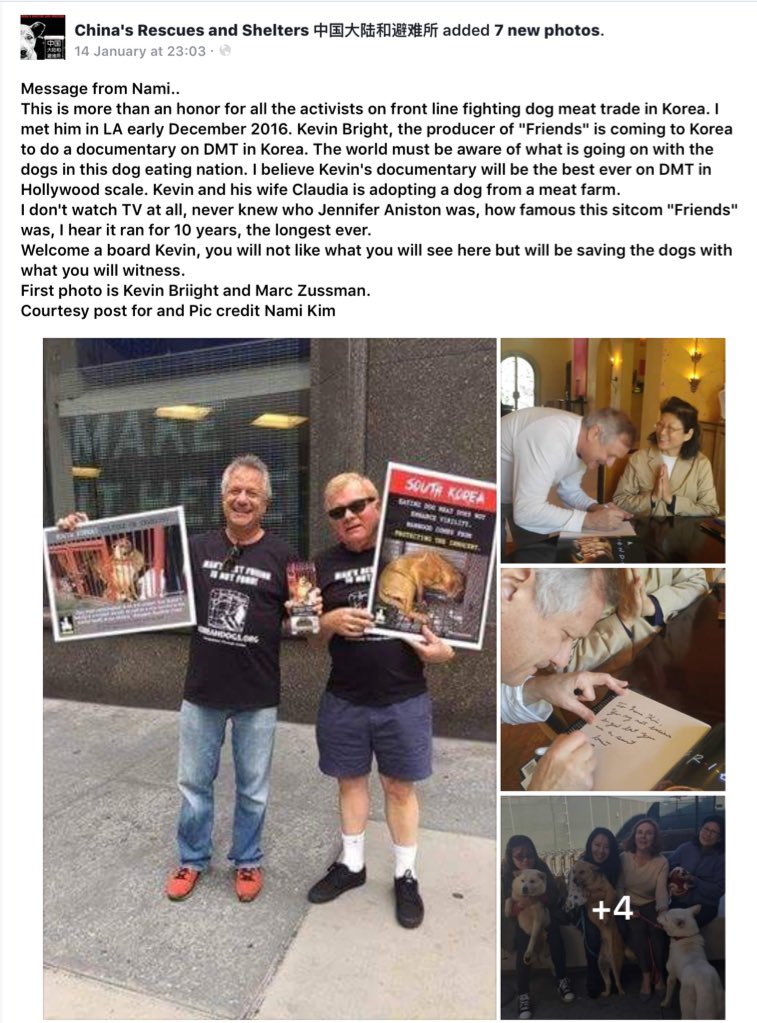 JustAnimals_'s tweet photo. Good news! #KevinBright, producer of 'Friends' will be doing a documentary on the #DogMeatTrade in #SouthKorea ➡️https://t.co/CEov6OePk2 🎥🇰🇷 https://t.co/dJv45VmKyU