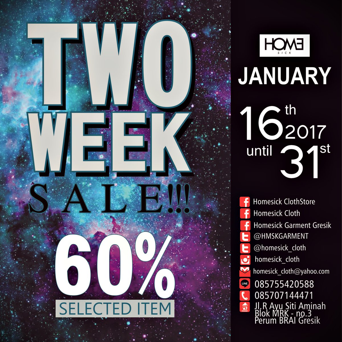 Mulai HARI INI !!! Sampai 2 minggu ke depan, HOMESICK Sale Up to 60% 16 - 31 January 2017. @homesick_cloth  <a href="/HMSKGARMENT/">Garment Gresik</a> | <a href="/gresikNEWS/">Gresik News</a>