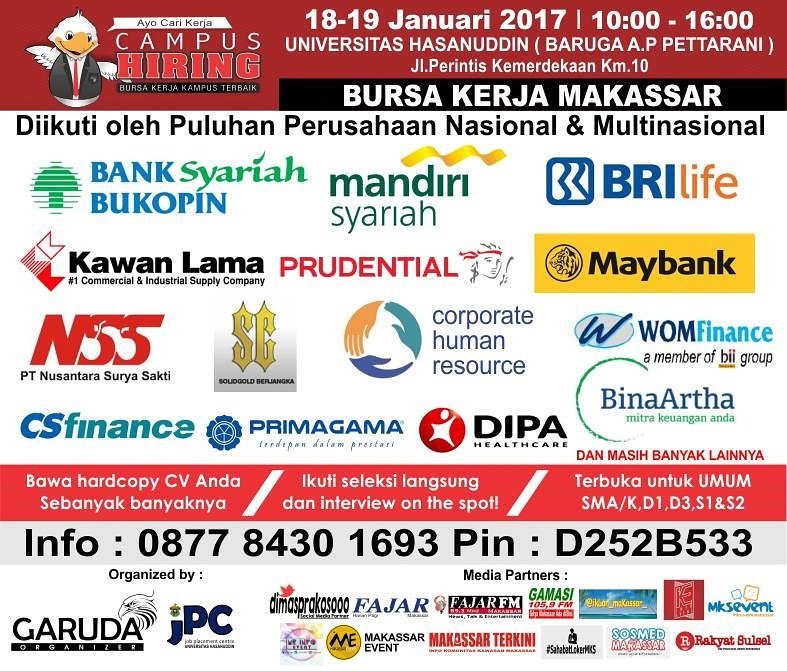 Ingat Tgl 18-19 Jan untk dtng di Baruga AP. Pettarani UNHAS untk Cari Kerja di "BursaKerjaMakassar" bersama <a href="/garudaorganizer/">Garuda Organizer</a>. Info D252b533