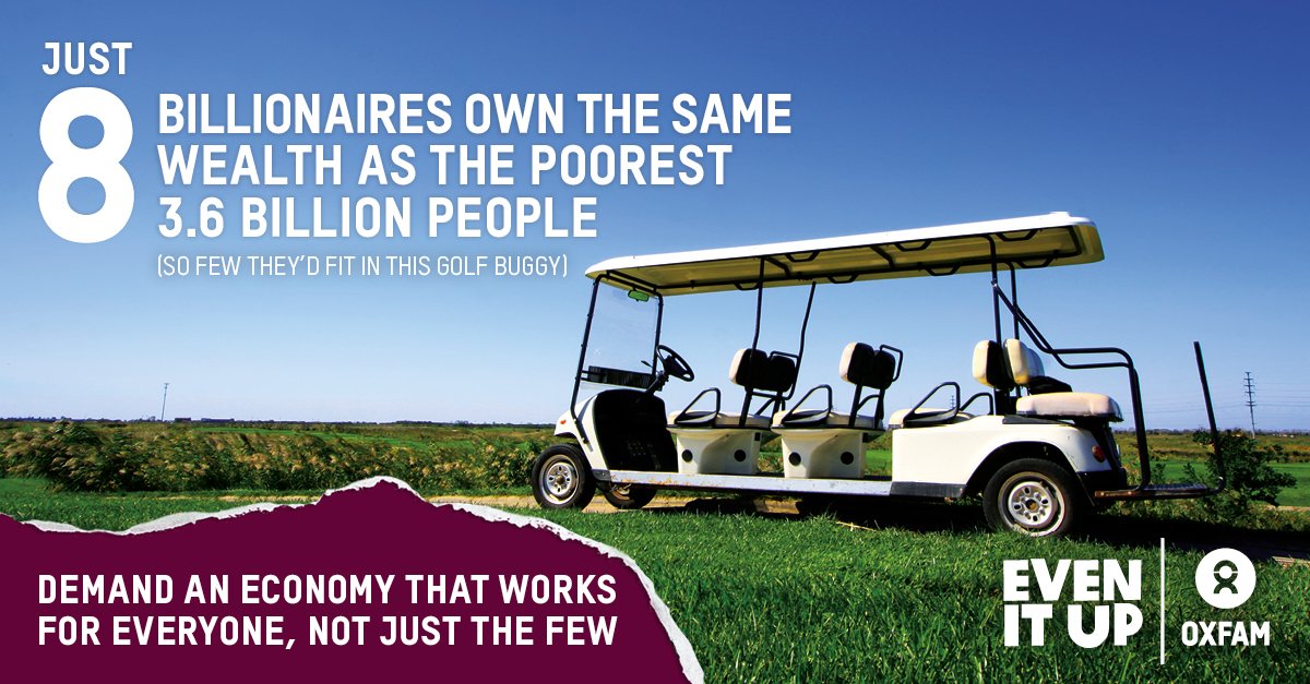 oxfamgb's tweet image. Shocking: 8 billionaires  have the same wealth as the poorest 3.6bn people. Take action on #inequality + #EvenItUp: po.st/Davos