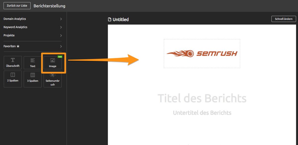 SemrushDE's tweet image. Jetzt kannst Du Bilder in deinen Bericht importieren! Siehe neue Funktion in unserem MyReports-Tool. #SEMrushUpdate
de.semrush.com/news/my-report…