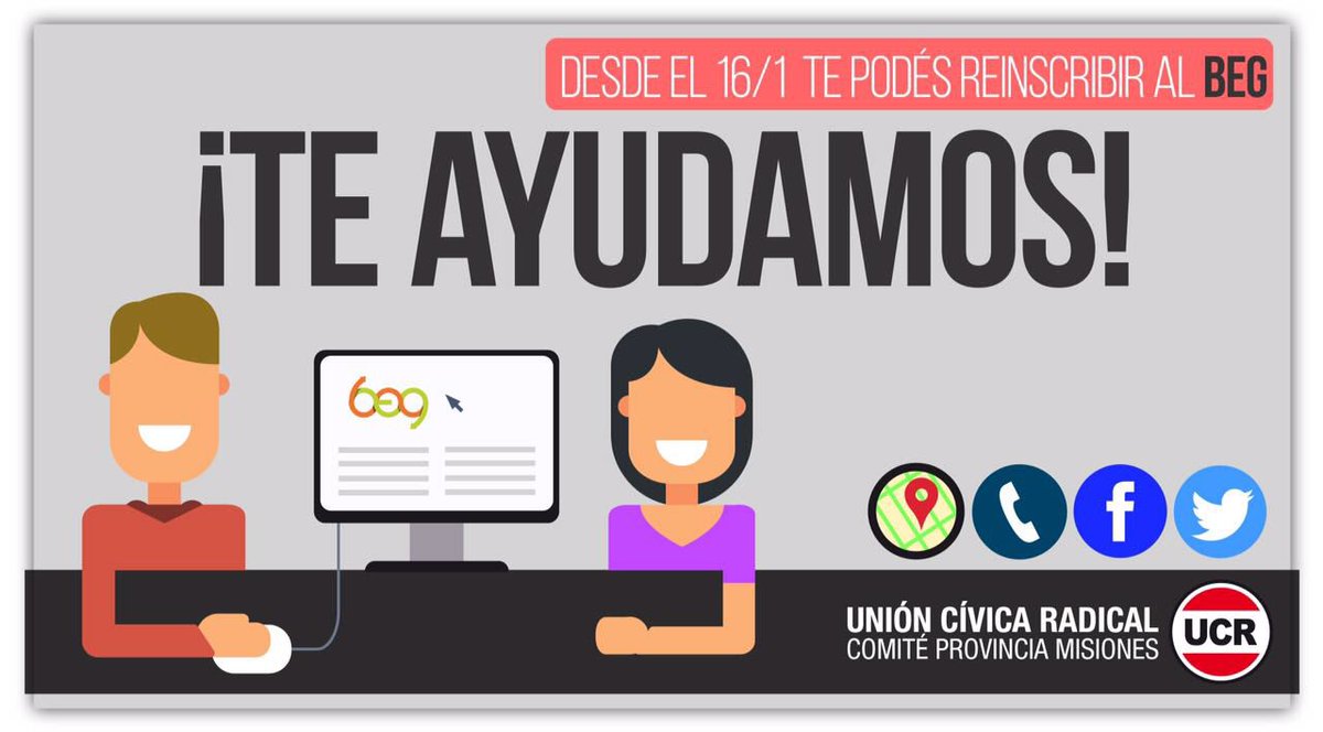hoy todos deben reinscribirse p/poder acceder al beneficio del BEG. Si necesitas ayuda
comunicate con nosotros.

Buena semana!!
