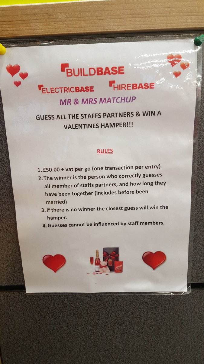Wfieldbuildbase's tweet photo. Promotion is live... guess the staffs partners and win yourself a luxury hamper!!! #MR&amp;MRS @MBBB2015 https://t.co/pcpn0BPO4v