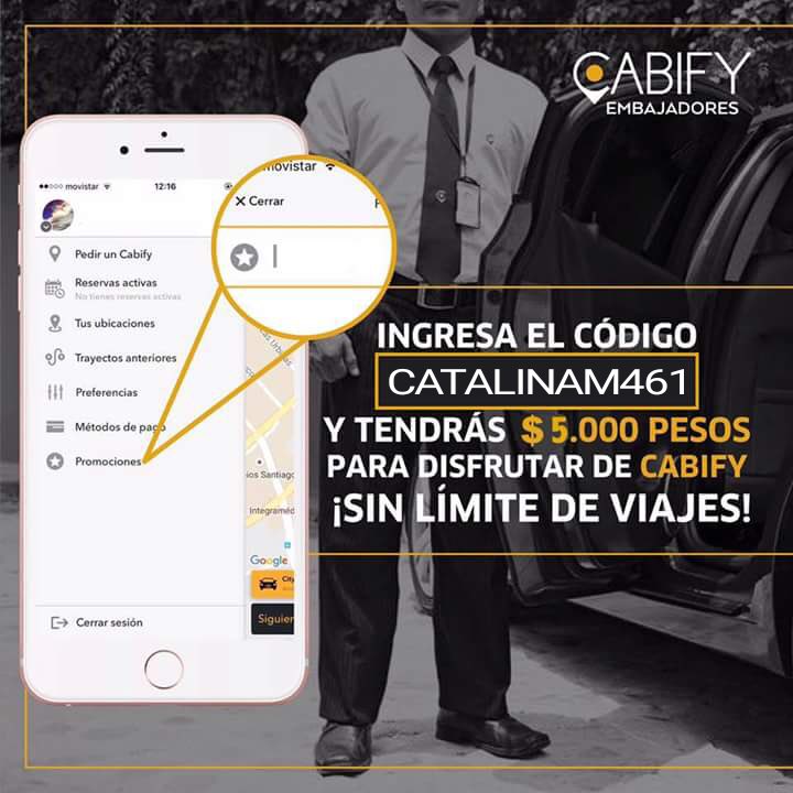 catita_mc's tweet photo. Muévete con el mejor! @Cabify_Chile en #conce Usa mi código y obtén $5.000 de crédito CATALINAM461 #cabifyconce @DonDatos @PuroDatosChile https://t.co/J6AGOTnhDC