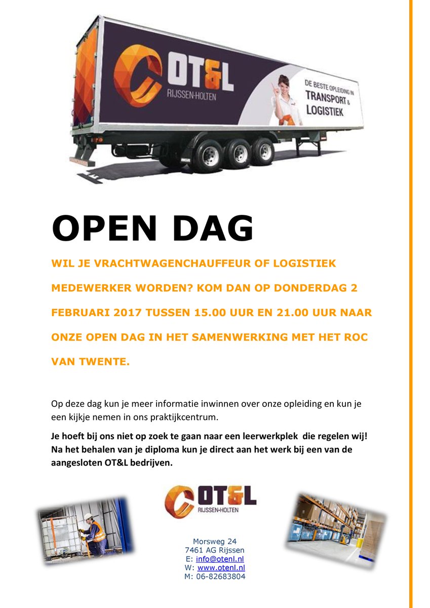 Wil je vrachtwagenchauffeur of logistiek medewerker worden? Kom dan op donderdag 2 februari 2017 naar onze OPEN DAG, Morsweg 24 te Rijssen.
