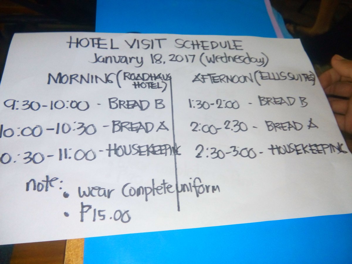 Fafatunayan's tweet photo. Wednesday hotel visit schedule😋👌 #BreadA https://t.co/1nPWTxuSdD