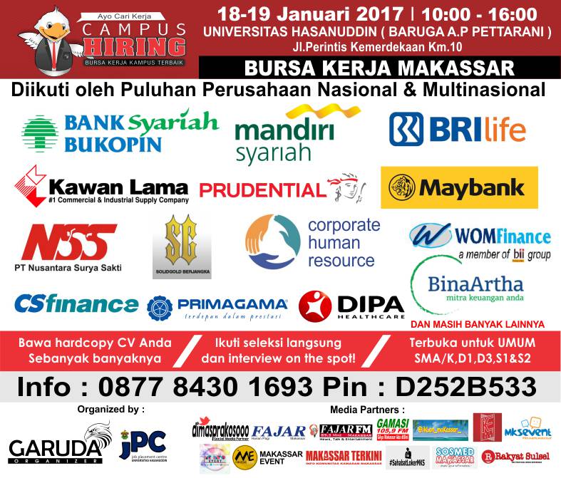 Ayo Ikuti bursa kerja makassar di Baruga AP Pettarani tgl 18-19 Jan 2016 info: D252B533 <a href="/garudaorganizer/">Garuda Organizer</a>