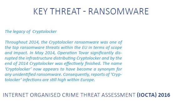 EC3Europol's tweet photo. #IOCTA16: #ransomware remains the dominant concern for #EU #lawenforcement, w/ numerous new variants of #cryptoware. https://t.co/yvquGhAGNJ