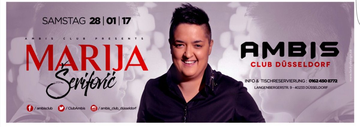 ClubAmbis's tweet photo. subota 28.01.2017 
Marija Šerifović 
Ambis Club Düsseldorf 

#ambisclubduesseldorf  #marijaserifovic https://t.co/Mw4nkOQJlo