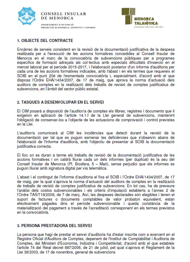 Oferta de contracte menor x servei d'auditoria de cursos del <a href="/ConsellMenorca/">Consell de Menorca</a>. Presentació de propostes fins 31-gener cime.es/Documents/Edic…