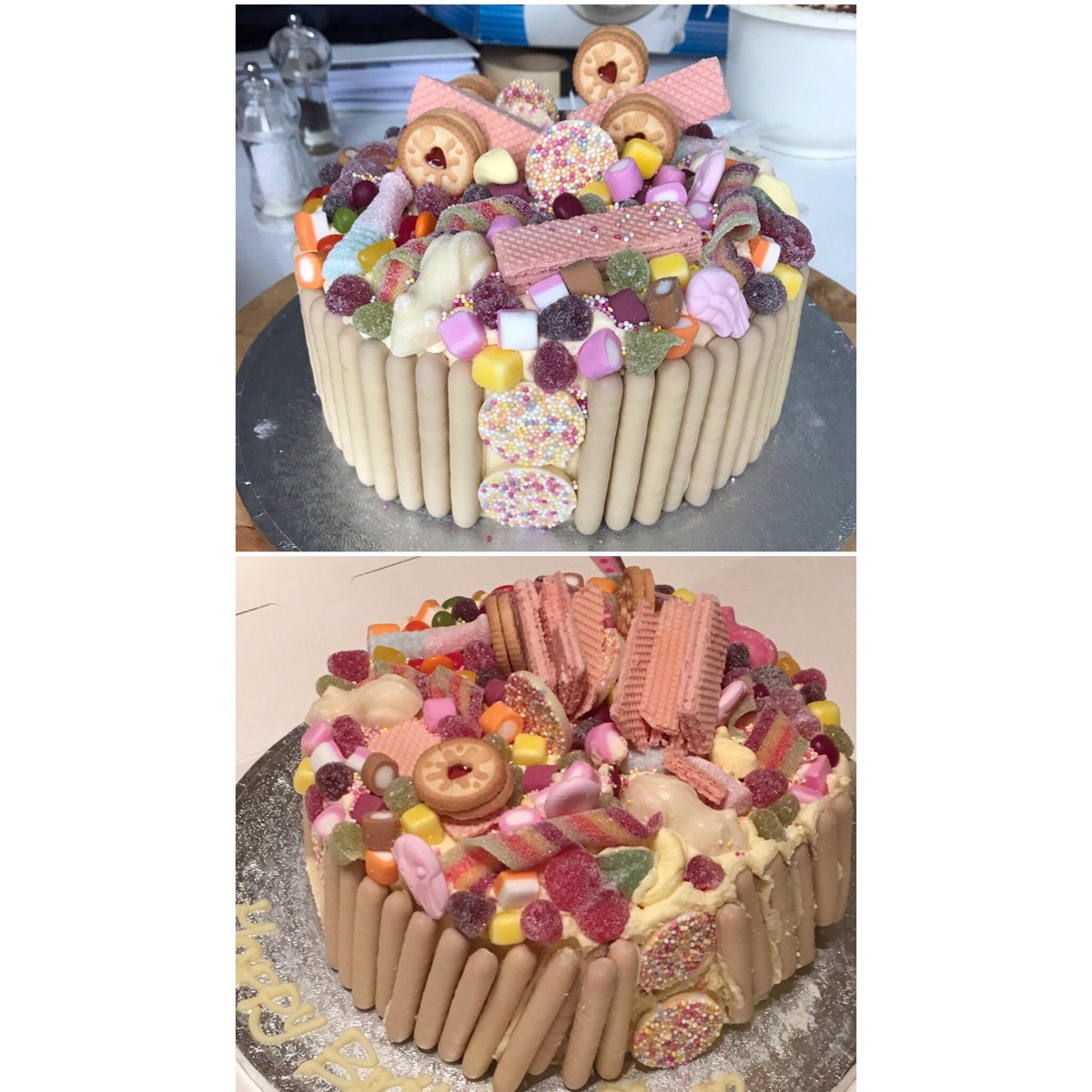 Never trust a man to deliver a cake.....before and after Dave got the cake trapped in the train barriers and 'fixed it so it looks ok' 🙄