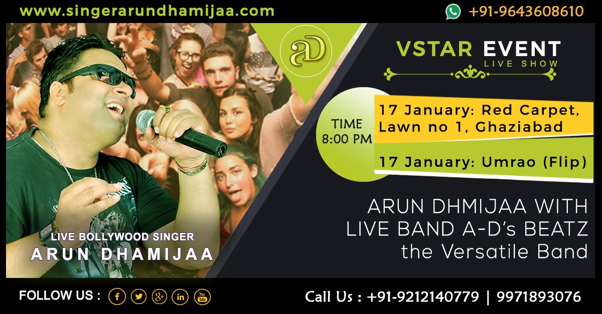 ArunDhamijaa's tweet photo. #Bollywood_Singer @ArunDhamijaa performs live @ #Red_Carpet, Lawn no. 1, GZB from 8'o clock onwards in the evening. https://t.co/Mbox2YMXdb https://t.co/T92L73B40n