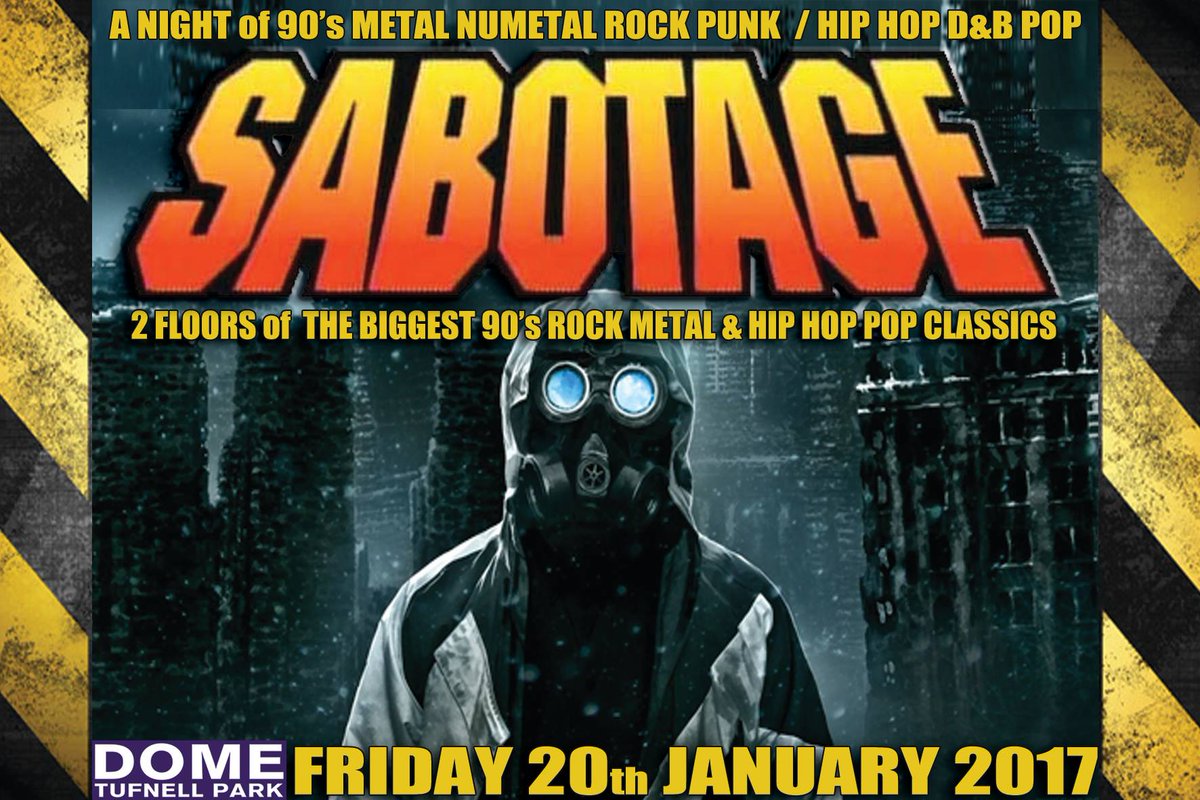 INTRODUCING LONDON'S NEWEST  #rocklondon club
SABOTAGE at The Dome Tufnell Park 90s NUMETAL &amp; HIP HOP!
£5 CHEAP LIST facebook.com/events/2167383…