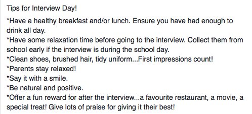 Yellowbirdeduc's tweet photo. Tips for Interview Day!  #schoolinterviews #11plus #elevenplus https://t.co/35lniKFLCP