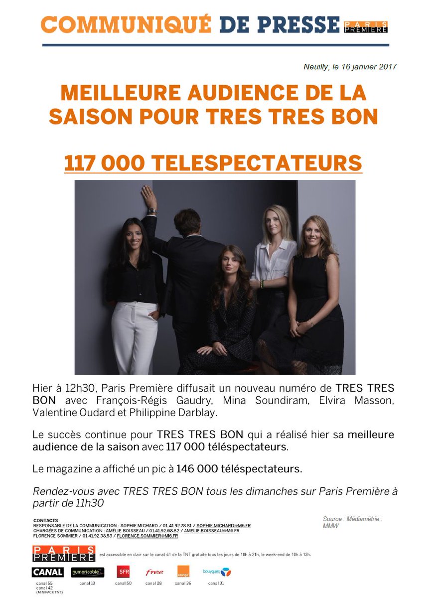 Le retour de <a href="/frgaudry/">François-Régis Gaudry</a> et de <a href="/TTBonTV/">Très Très Bon !</a> en 2017 a fait mouche...Record cette saison sur <a href="/ParisPremiere/">Paris Première</a>, bravo à l'équipe !