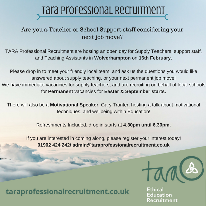 TeachWithTara's tweet image. TARA are holding two "drop in" evenings for new candidates that are looking to work in  schools across Shropshire and the  West Midlands