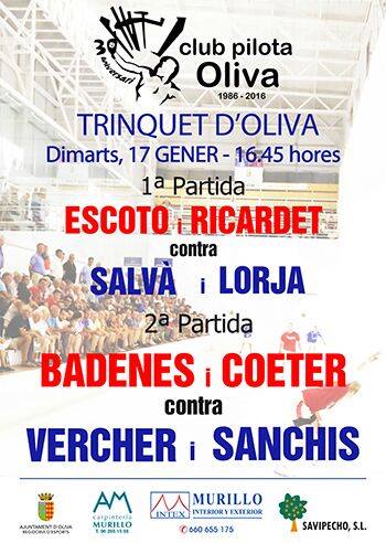 PilotaOliva's tweet photo. Demà #PilotaValenciana a #Oliva
1a partida, Escoto i Ricardet vs Salvà i Lorja
2a, Badenes i Coeter vs Vercher i Sanchis
#DimartsPartides https://t.co/MB0ShwmIaM