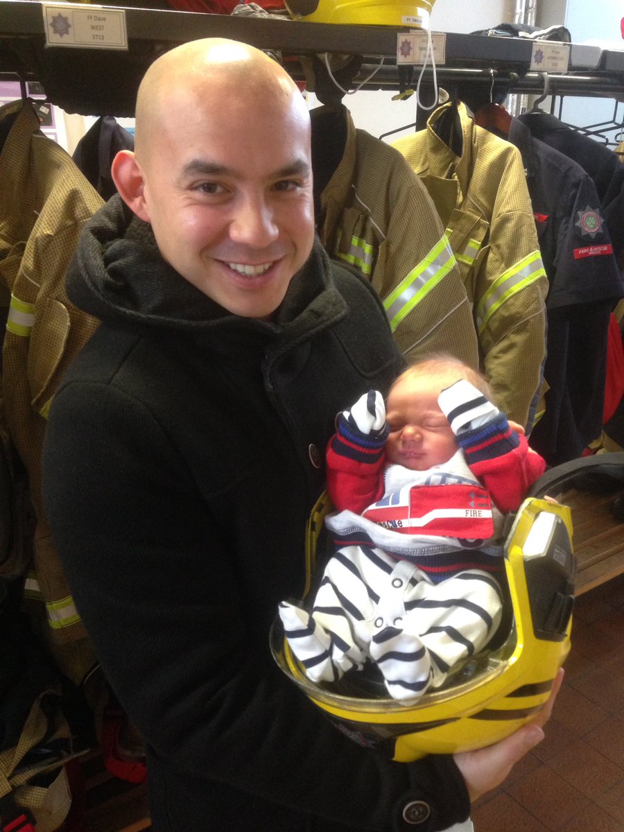 GainsboroughFRS's tweet photo. Congrats to Johnny & wife Katie on their first born....2 day old baby Leo. #LittleFireFighter https://t.co/lrJVAZ1Hki