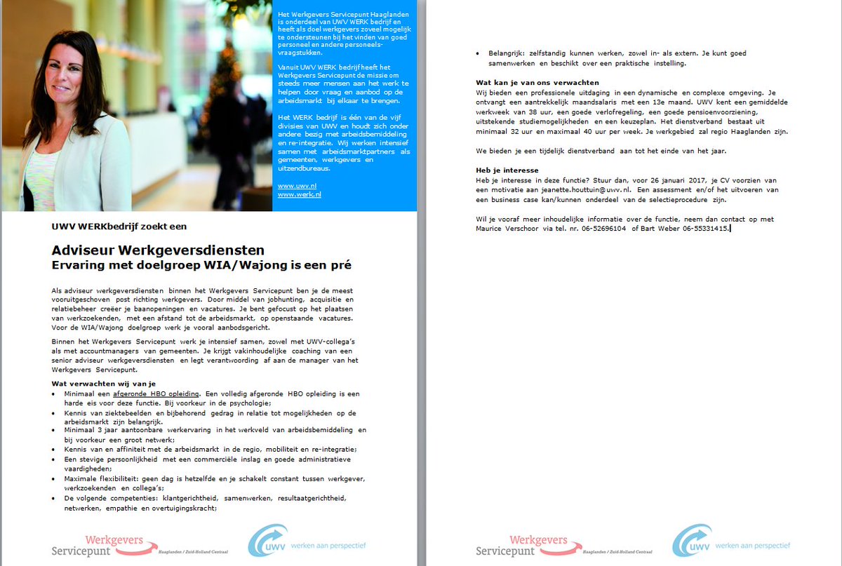 Tijd voor een nieuwe uitdaging? Wij zijn op zoek naar een Adviseur Werkgeversdiensten. Reageren kan tot 26 januari 2017.