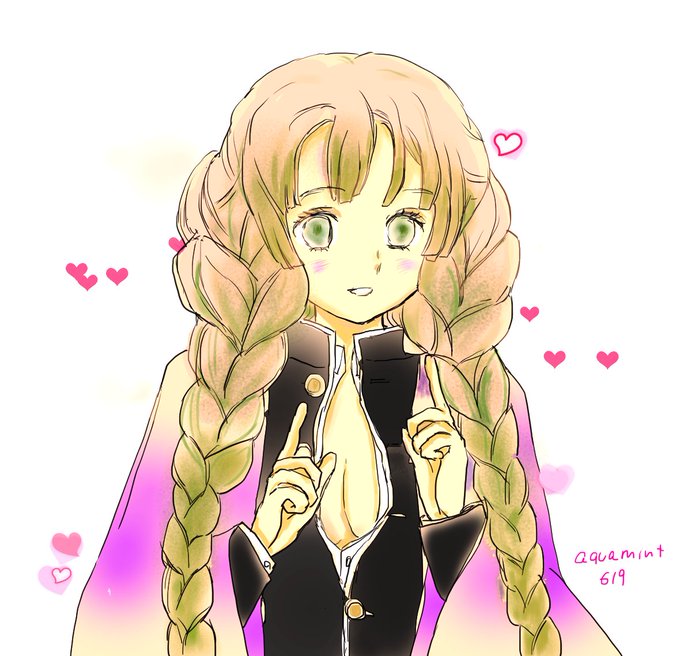 みもざさんがTwitterに投稿した甘露寺蜜璃(鬼滅の刃)のイラスト。