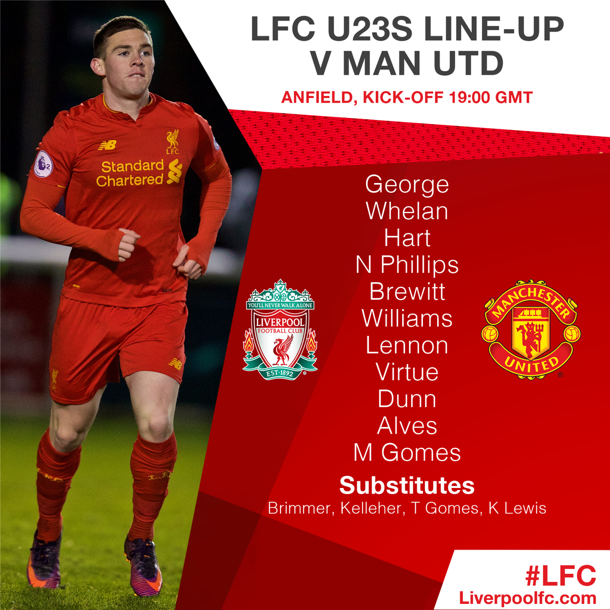 LFC's tweet photo. #LFCU23s' team to face #MUFCU23s at Anfield tonight!

Watch it live: https://t.co/0YnXR3e2lp https://t.co/NHTcy8BLRf