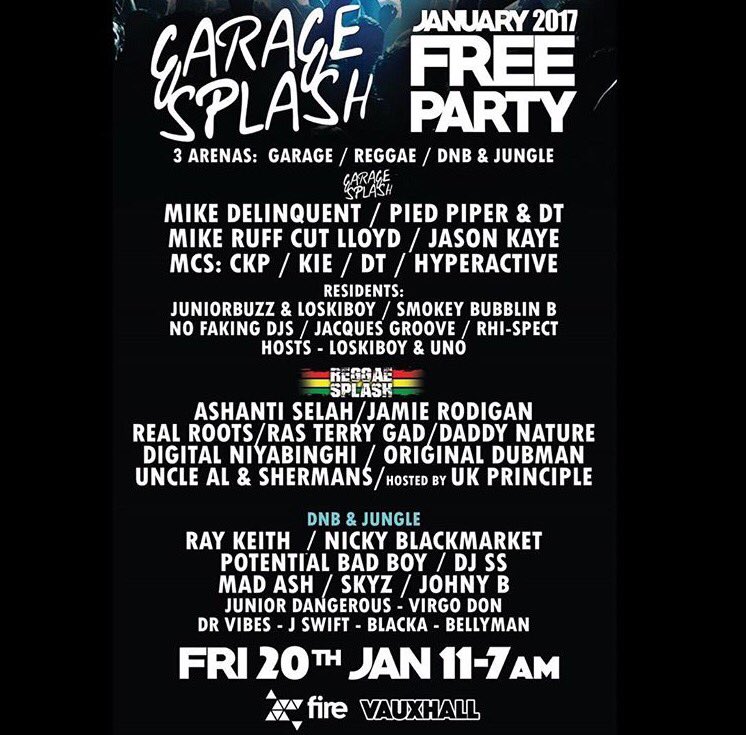 Playing in the #reggae room at <a href="/Garage_splash/">Garage Splash</a> on Friday. 1st party of 2017. Free entry sign up 
goo.gl/rDKyb5
