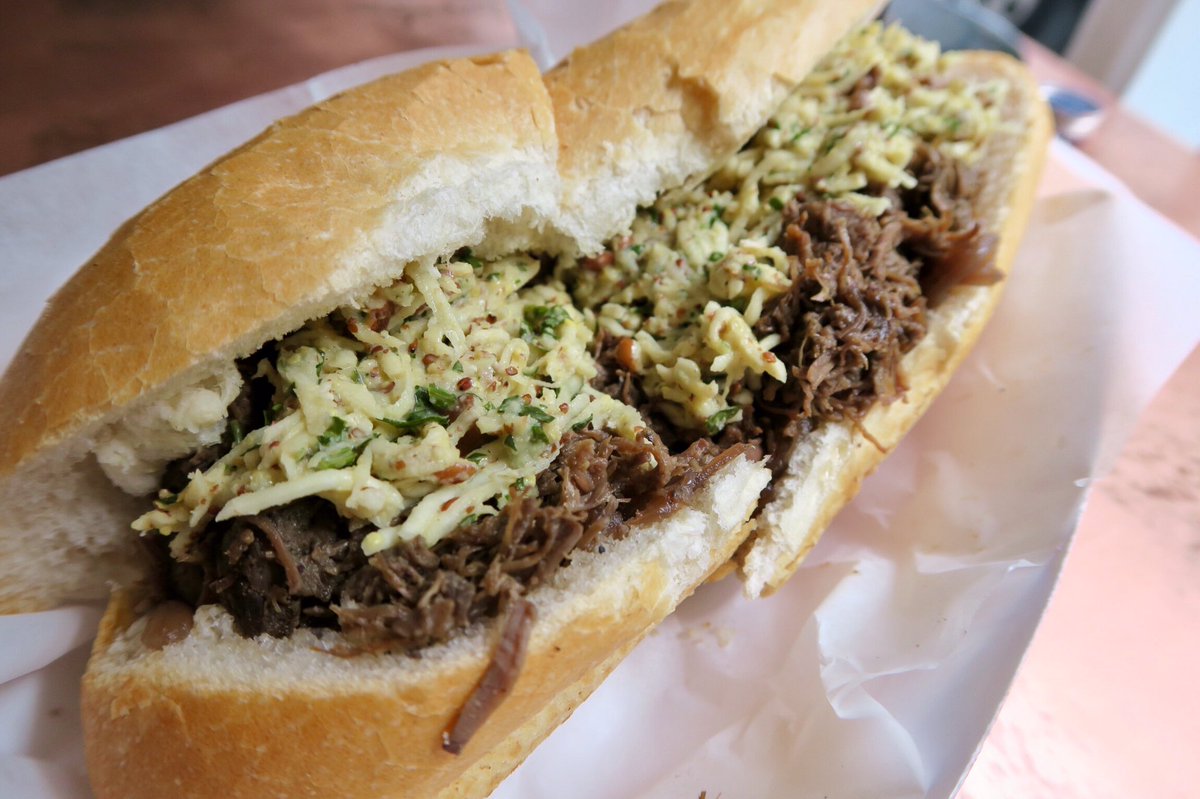 IanMcNultyNOLA's tweet photo. The other, other red meat. Venison po-boy with red onion jam and celery root slaw, a special at @killerpoboys https://t.co/H2KDnzXVLJ