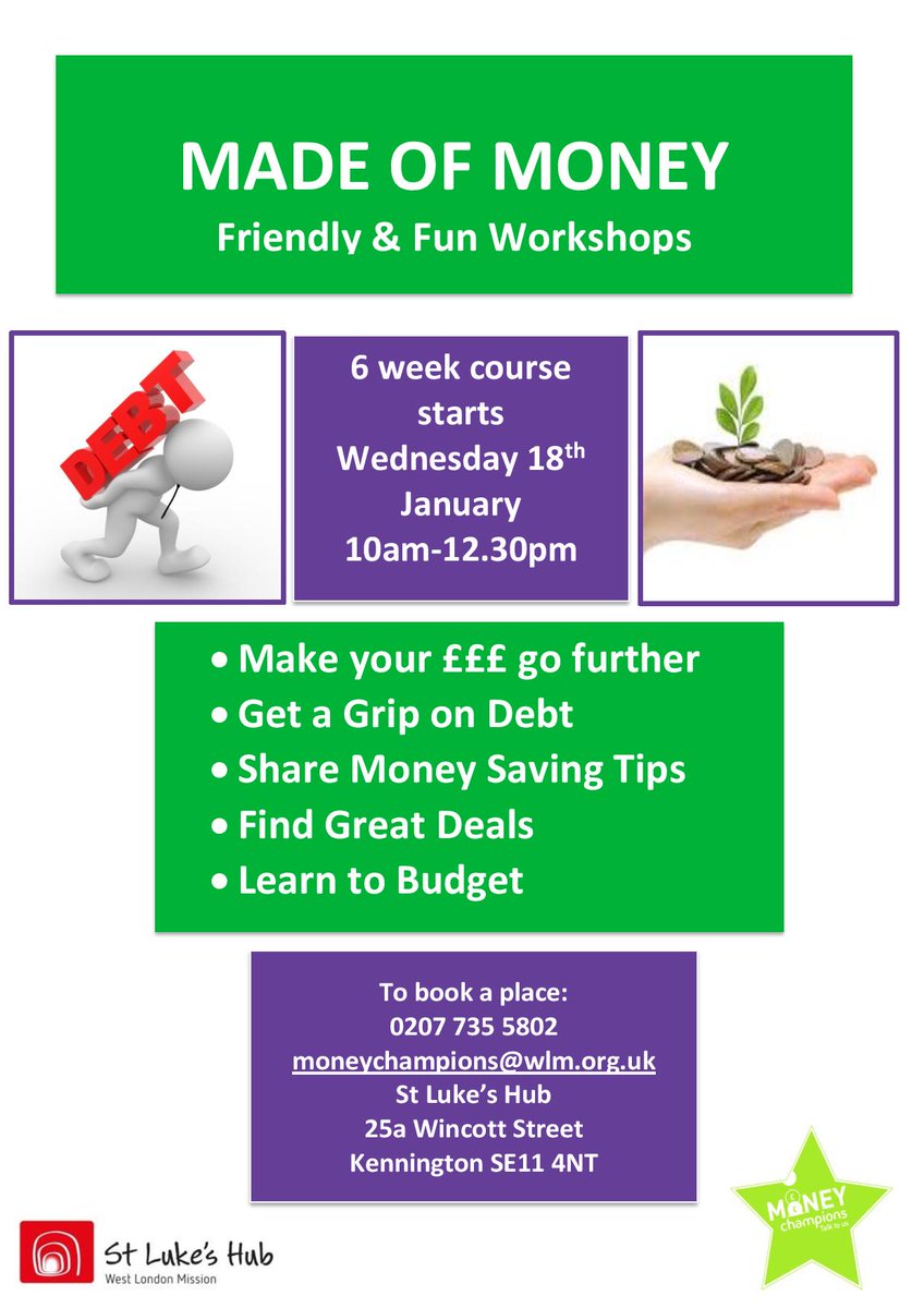 StLukesHub's tweet photo. Come along to our MADE OF MONEY course, starting this Wednesday 18th 10am-12.30pm! Book a place on 020 7735 5802. https://t.co/Dpt06TXmtc