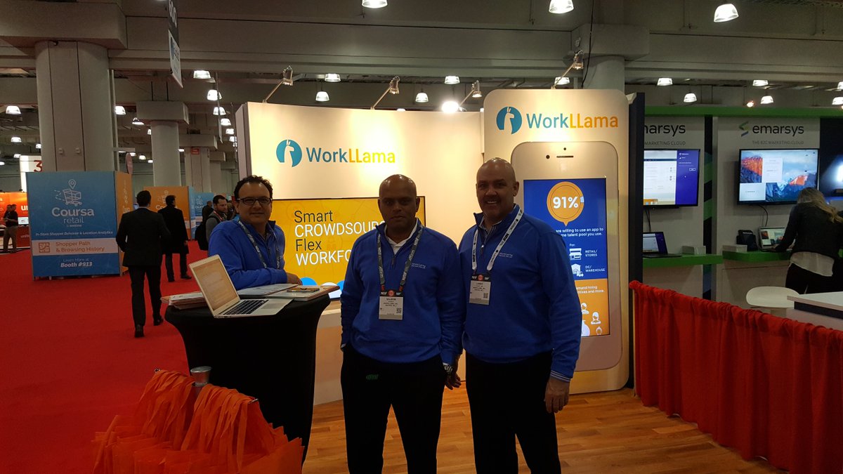 WorkLLama's tweet photo. Flex workforce innovation like no other. That's how we're doing it at #nrf17 this year! #workllama #staffsmarter https://t.co/Hi0L2ZxAcj