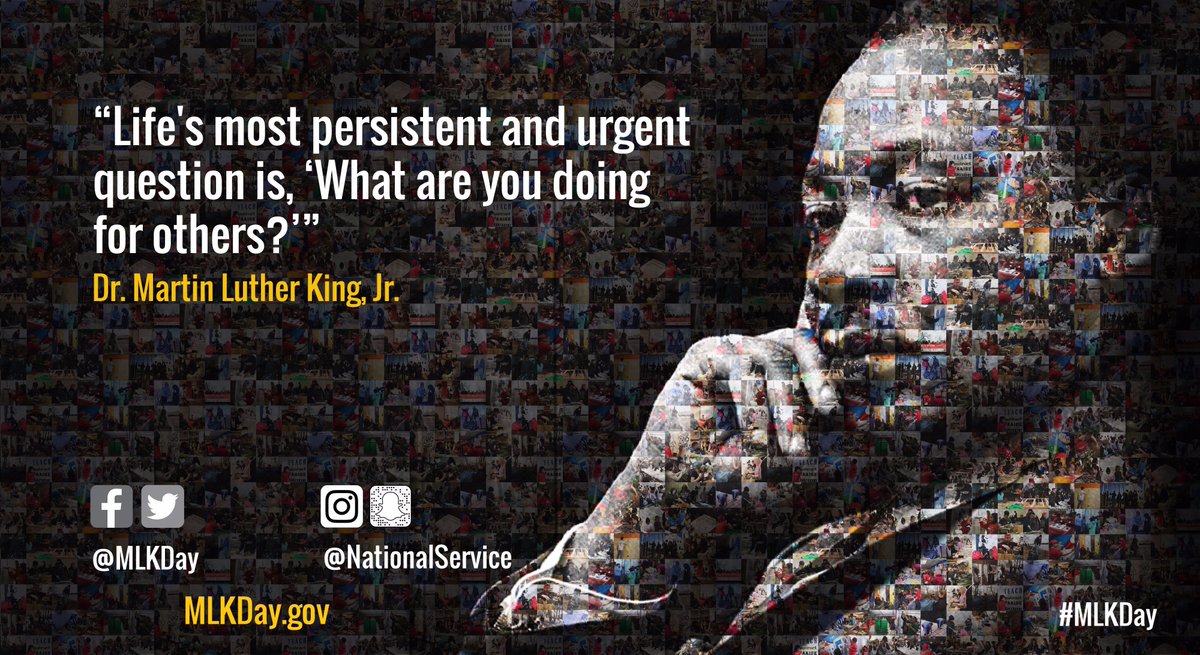 NationalService's tweet photo. Hundreds of thousands of Americans honor Dr. King's legacy in service to one another. #MLKDay Take a look here -->  https://t.co/LfwaxWMDqS https://t.co/cqGACL1wkP