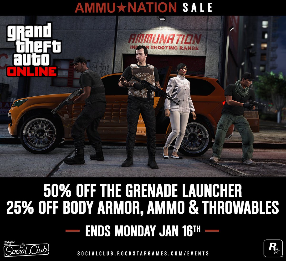 RockstarGames's tweet image. Last day:
•Earn +25% on Vehicle Exports
•2x GTA$ Rockstar Stunt Races
•25% off Special Cargo Warehouses
&amp;amp; more rsg.ms/0d40662