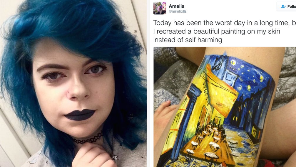 BuzzFeedUK's tweet photo. This teen decided to recreate a painting on her leg instead of self harming
https://t.co/3WGtfzvraa https://t.co/evQ70LnojX