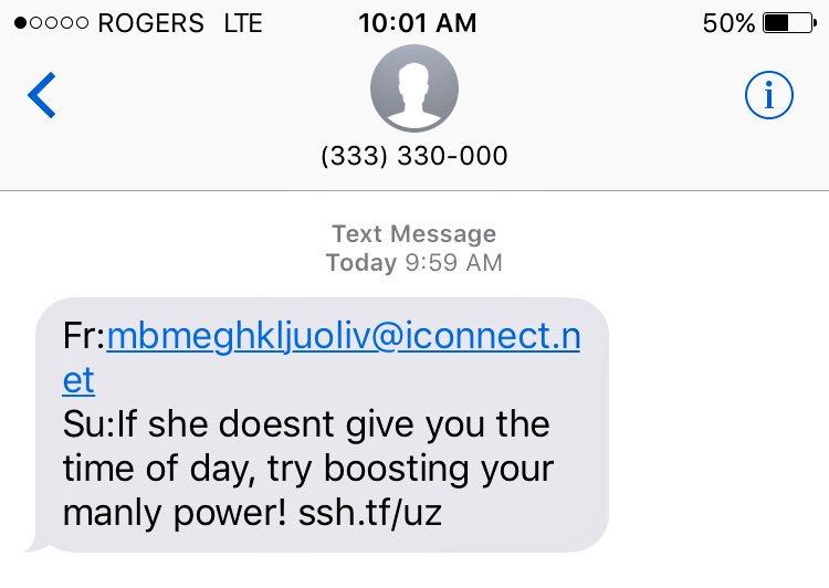 jamiecsteel's tweet photo. Some #spam messages make me laugh. #manlypower #nothanks https://t.co/MogP9uW1b9