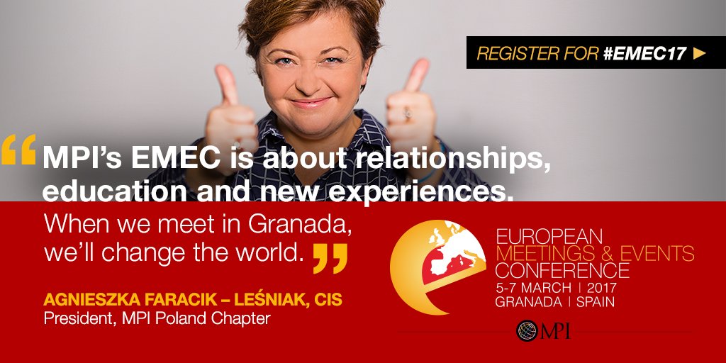 MPI's tweet image. Join us at #EMEC17 and build your network &amp;amp; skills. Granada, Spain - Mar. 5-7. ow.ly/awmO3082Ux2 #eventprofs