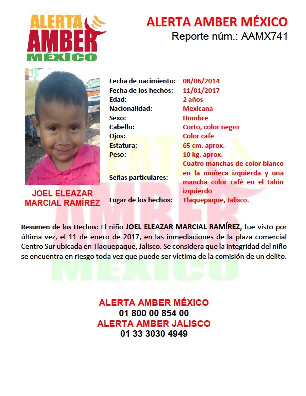 AAMBER_JAL's tweet photo. #AlertaAmber solicita su apoyo y colaboración para la búsqueda y localización del niño JOEL ELEAZAR MARCIAL RAMÍREZ de 02 años de edad. https://t.co/kbLQr2V5N9