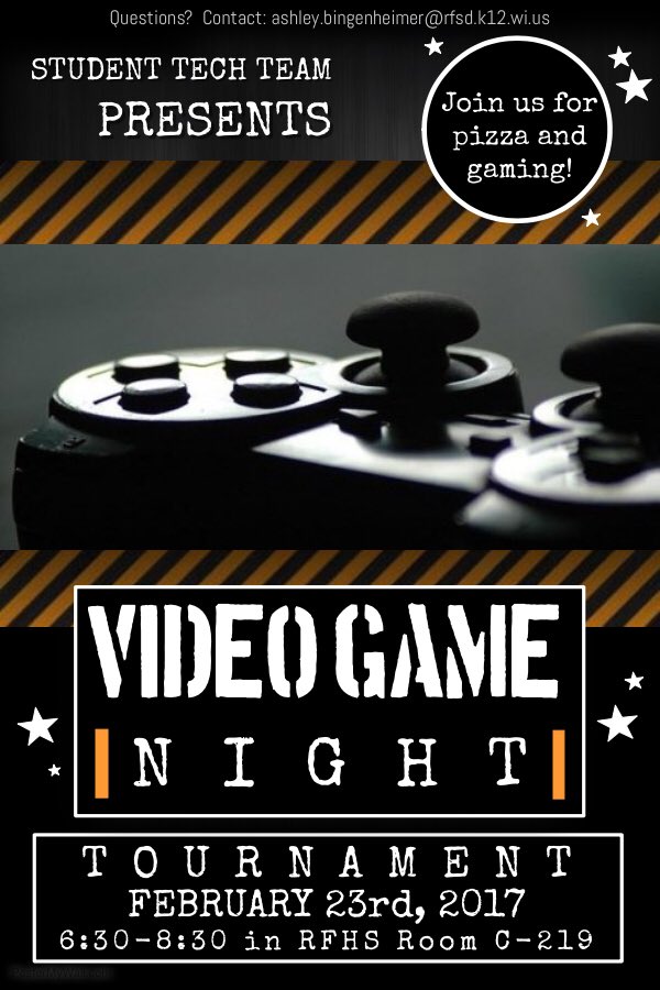 RFHS_STT's tweet image. ATTENTION ALL STUDENTS!!! Video game night is the 23rd from 6:30-8:30. Come and enjoy some snacks and a great time🤓🎮
