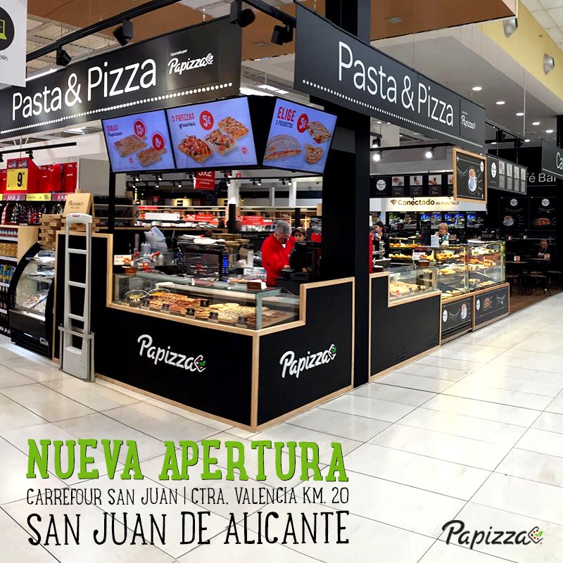 PapizzaOficial's tweet photo. ¡#Papizza sigue creciendo en el Levante! No te pierdas nuestra apertura en el Carrefour San Juan de Alicante. ¡Te esperamos #TaglioLover! 😉 https://t.co/50ItQZzZoX