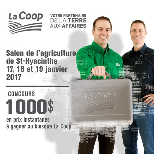 Le #Salonag de St-Hyacinthe commence demain. Des conseils d’experts et 1000$ en prix au kiosque La Coop #942 !