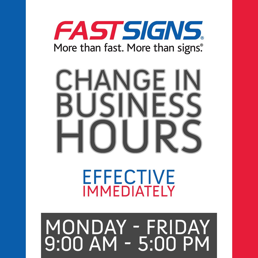Fastsignswpg's tweet photo. Change in Store Hours. Effective Immediately. Monday - Friday, 9:00 AM - 5:00. https://t.co/Vf3PEA3wub