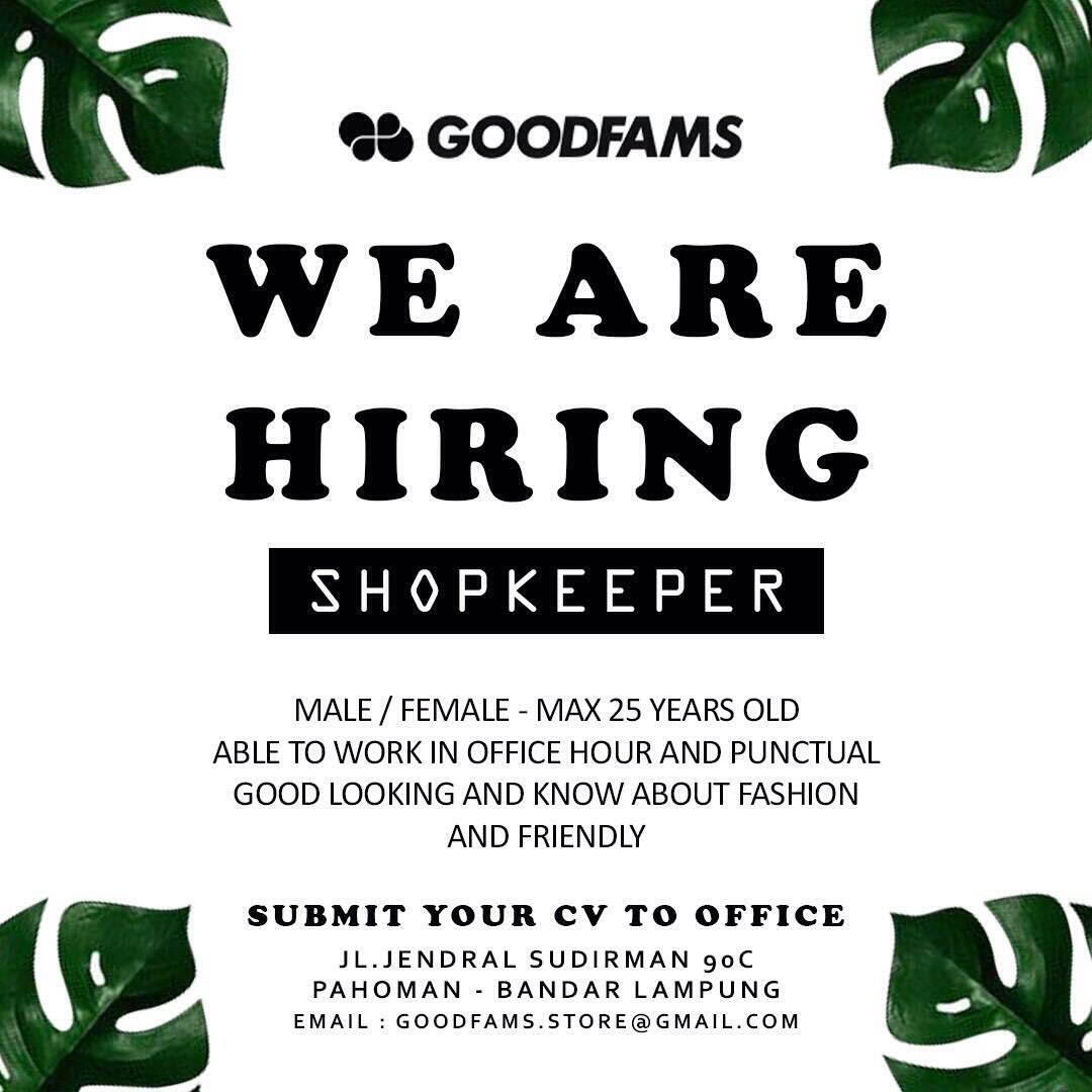 thegoodfams1's tweet photo. We are hiring shopkeeper https://t.co/A0cAEzcILm