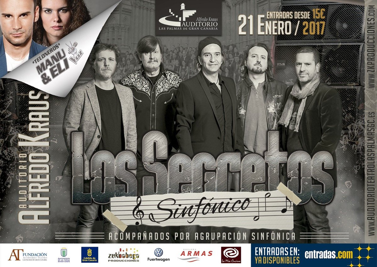Primera fecha del 2017!!
21 de Enero acompañando al grupo "Los Secretos".
Auditorio Alfredo Kraus de Las Palmas de G.C.
Arrancamos!!