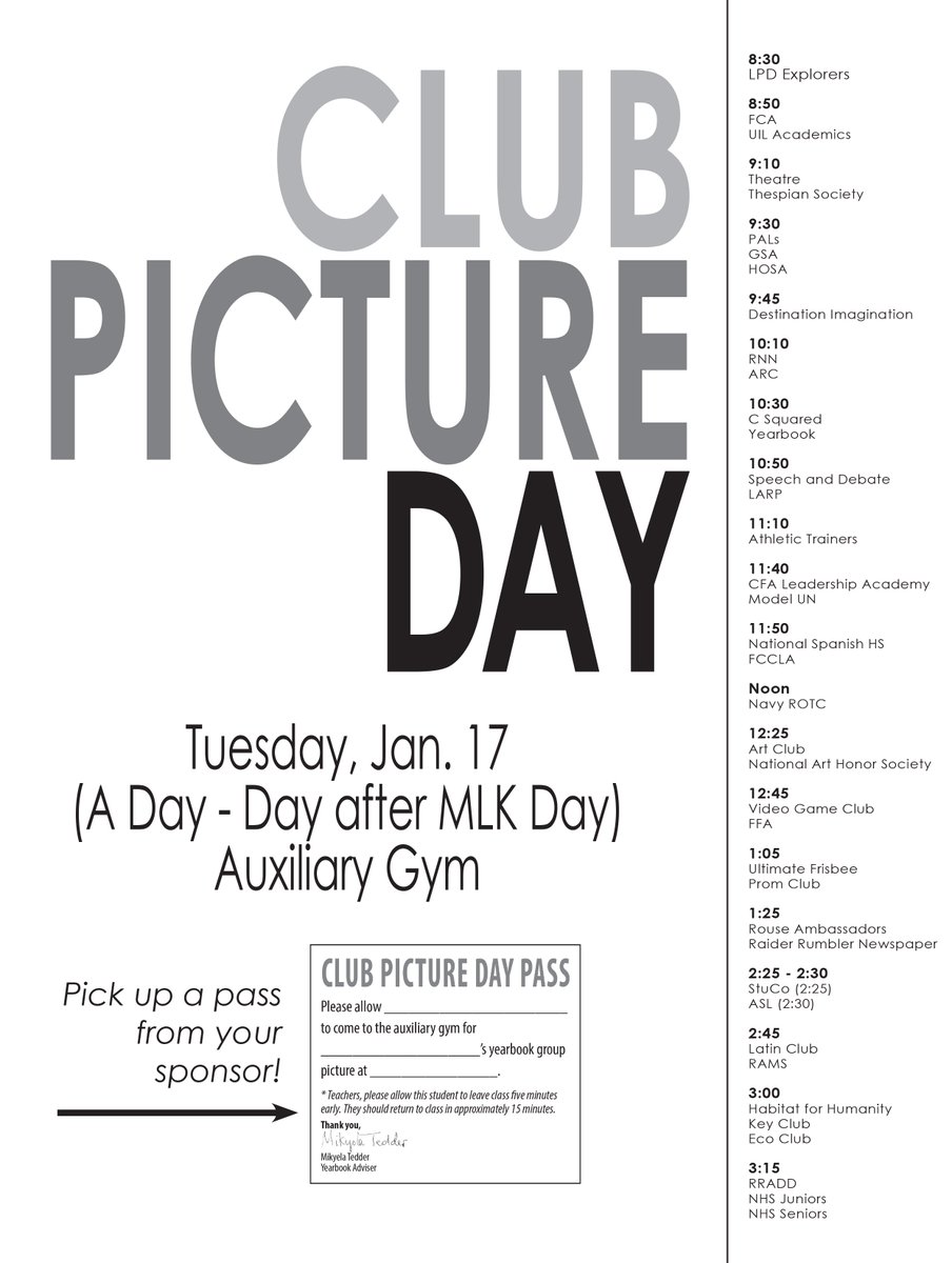 rhsrumbler's tweet photo. Schedule for tomorrow's club picture day is below: https://t.co/PETmBIiDw2