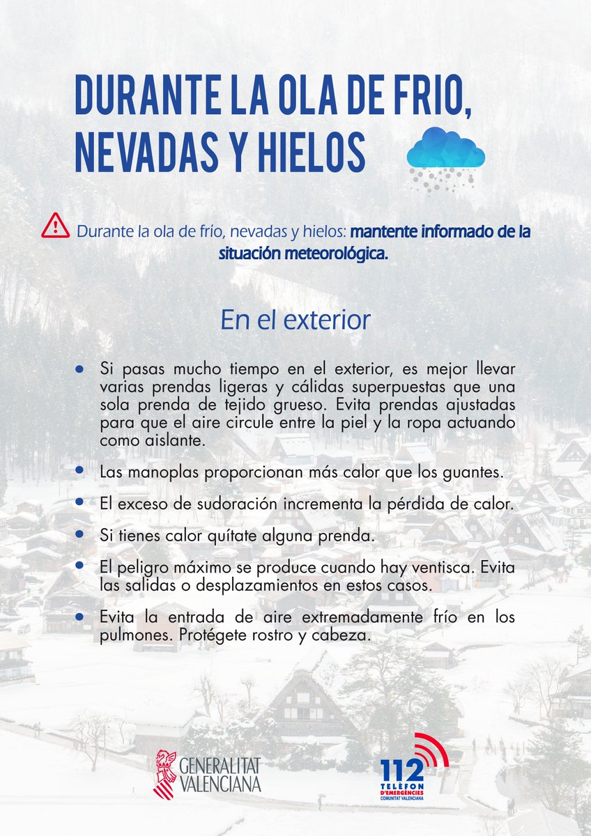 GVA112's tweet photo. Si durante la #oladefrio pasas tiempo en el exterior, toma nota de algunos #Consells112CV. https://t.co/UDWc5al35w