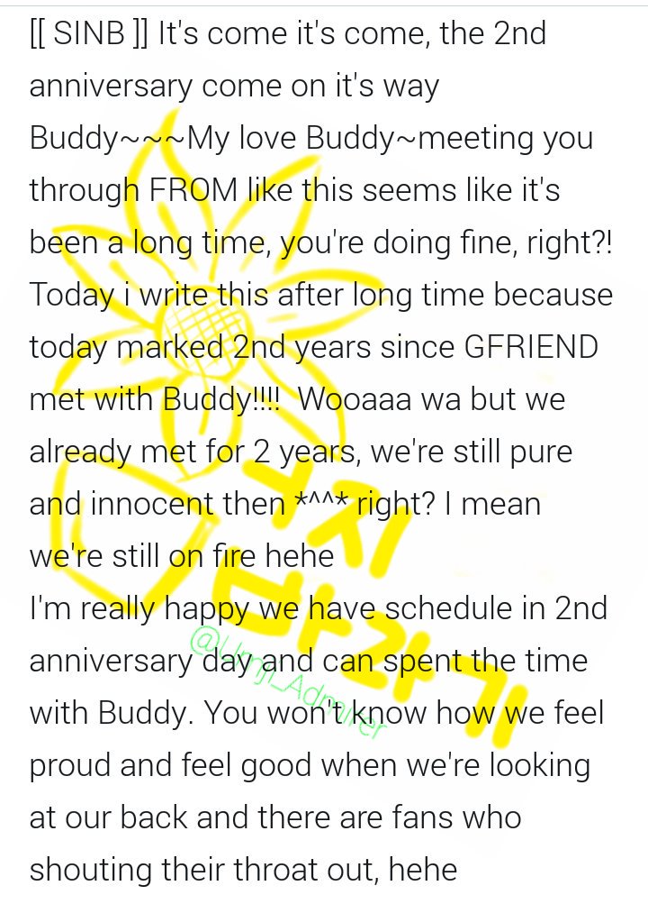 gfsnbiw's tweet photo. RT Umji_Admirer: [TRANS] 170117 FROM. GFRIEND 
SinB #신비 fancafe message 
#2YearsWithGFRIEND https://t.co/RrPZ1W1e7z