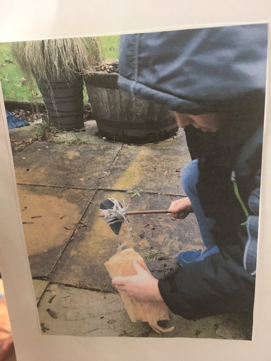mrsbarlowteach's tweet photo. @CrowmarshSchool Some fantastic active Stone Age learning going on at home! #makingfire #totallyauthentic https://t.co/bLJFANZfkL