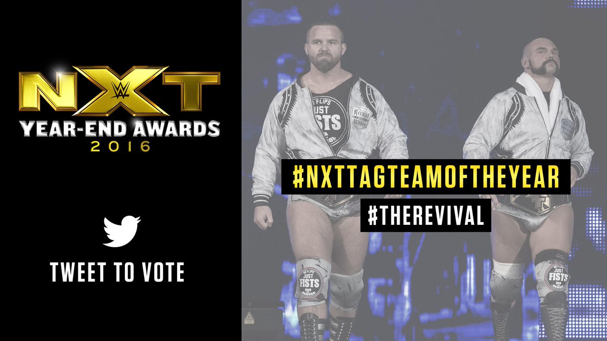 WWENXT's tweet photo. RT to vote for #TheRevival as #NXTTagTeamOfTheYear in the #NXTYearEndAwards. @ScottDawsonWWE @DashWilderWWE https://t.co/D6S0fjF6bj