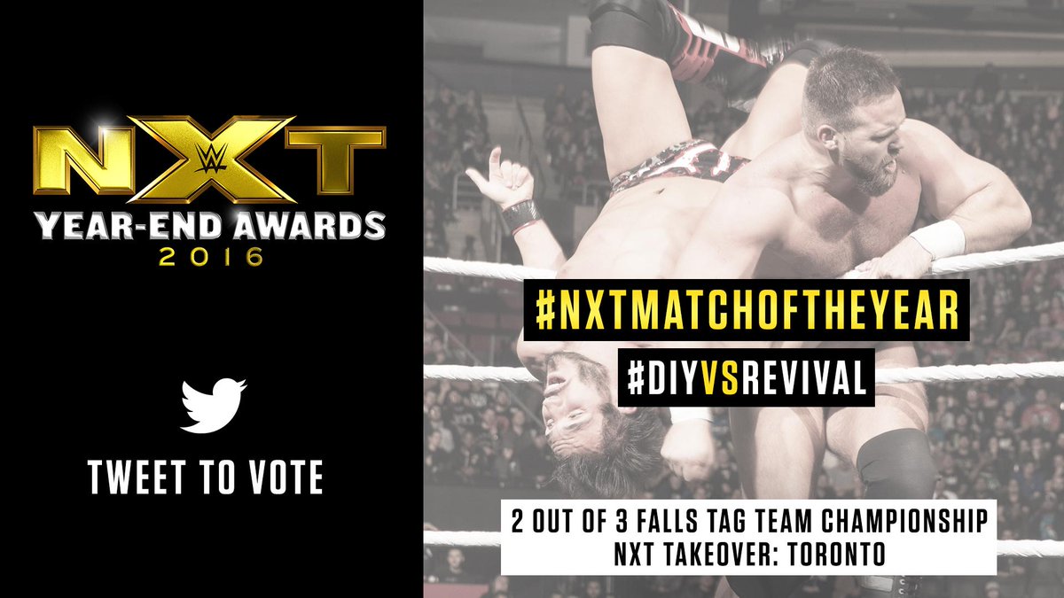 WWENXT's tweet photo. RT to vote for #DIYVsRevival as #NXTMatchOfTheYear in the #NXTYearEndAwards. @JohnnyGargano @ProjectCiampa @ScottDawsonWWE @DashWilderWWE https://t.co/w7Jiv1HHfm