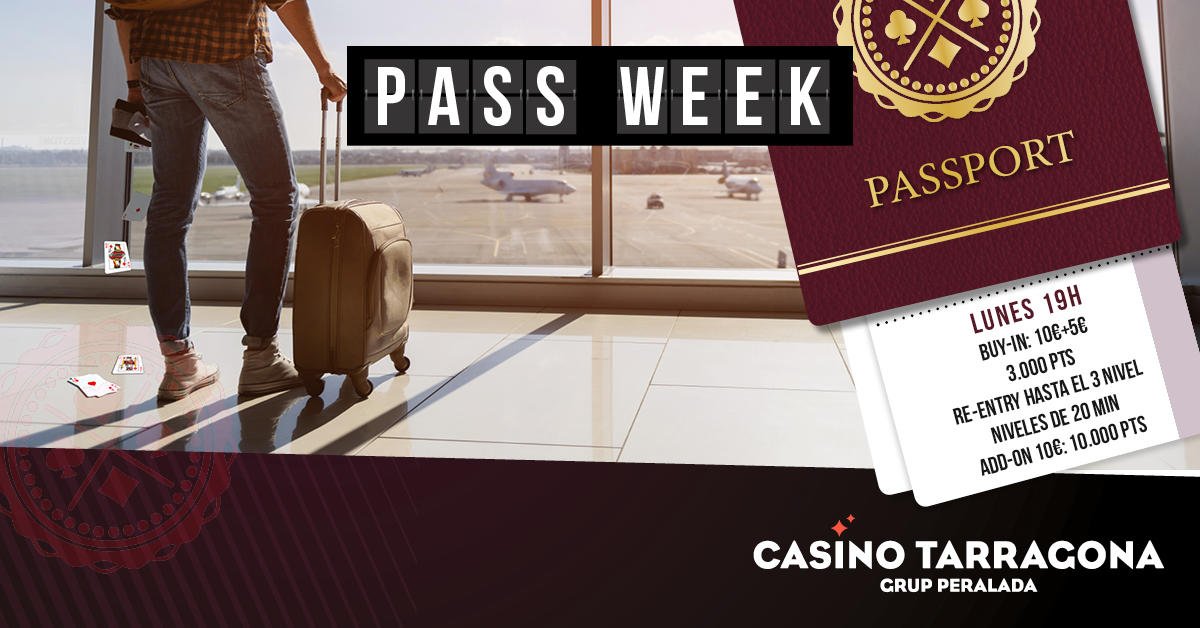 CasinoTarragona's tweet photo. En 1 hora se juega el #passweek! Ven a jugar y consigue un emocionante viaje por el mundo del #poker ✌😉 ¿Te atreves? #casinotarragona #poker https://t.co/KI2zsltYTY