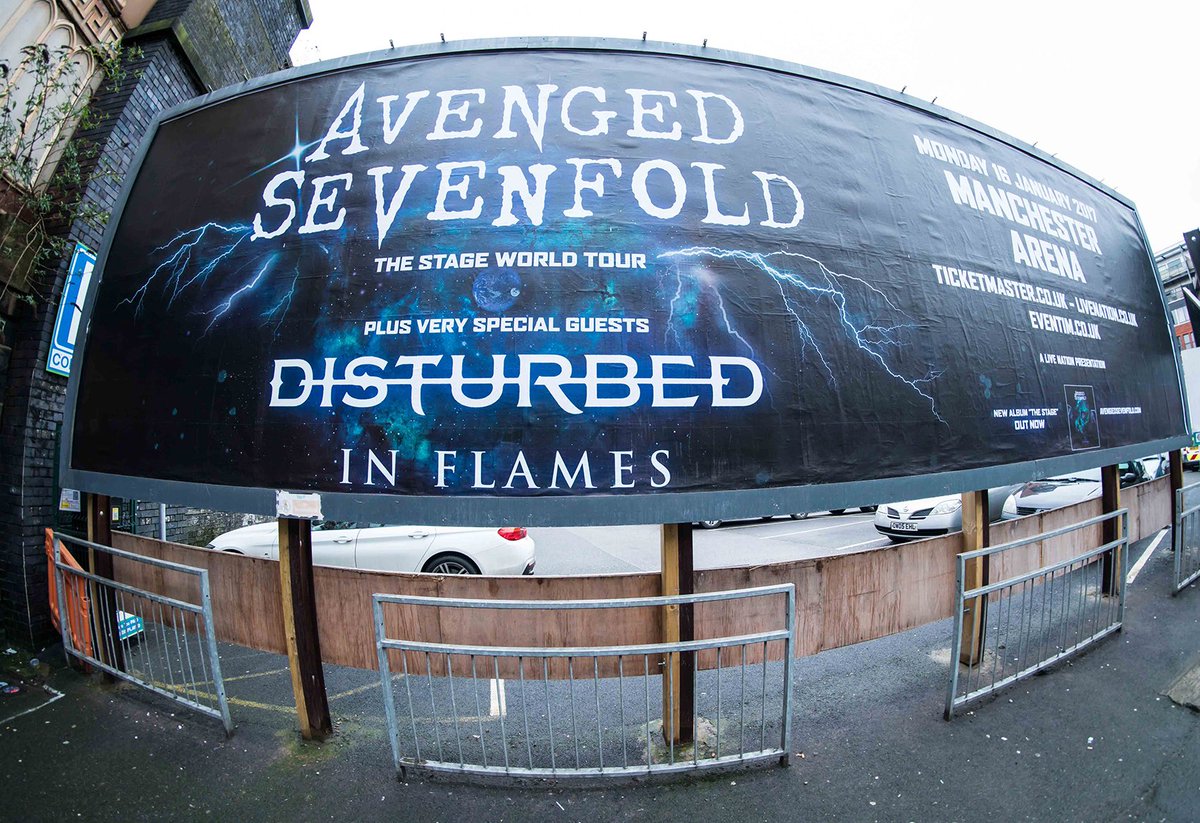 TheOfficialA7X's tweet photo. Manchester we have arrived and will see you on The Stage TONIGHT!! #thestageworldtour #avengedsevenfold 📸: @rafacore https://t.co/0gcLGPM43u