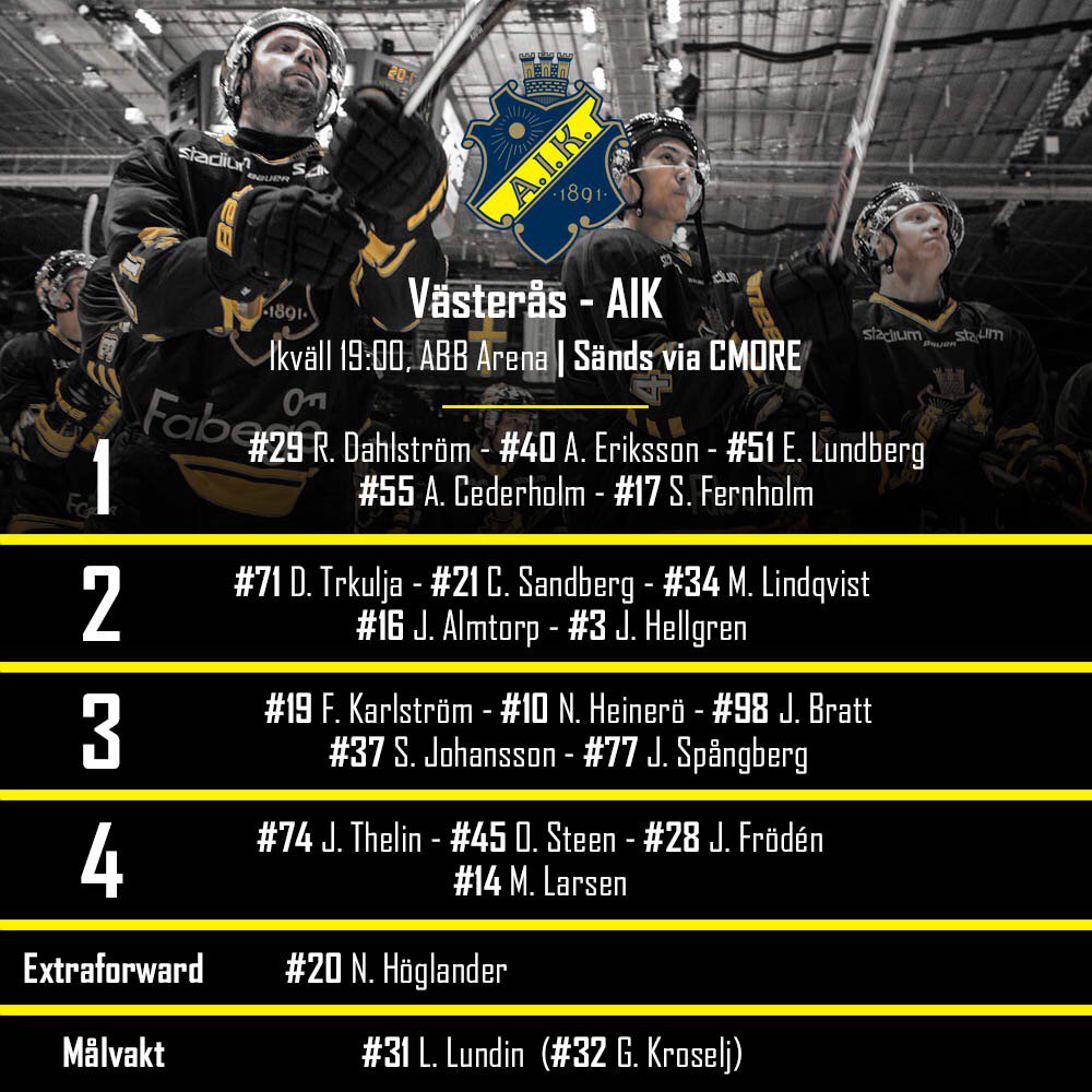 Snart dags för match borta mot Västerås! Här är kvällens laguppställning.